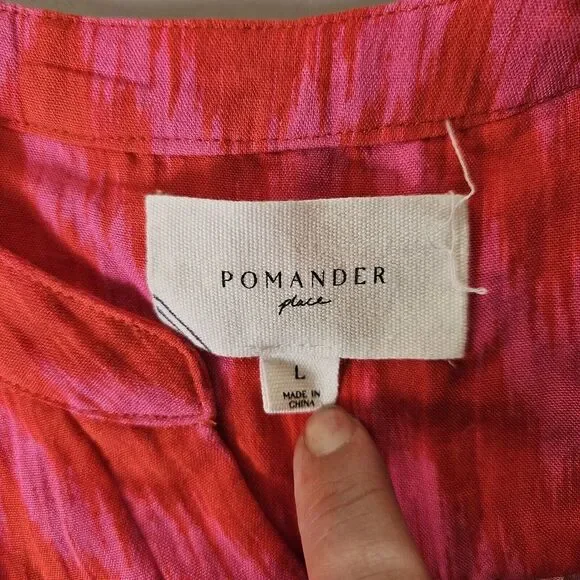 Pomander Place L Pink Kenzo Mini Dress Long Sleeve V-Neck Ikat Tiered Ruffle - Picture 3 of 7